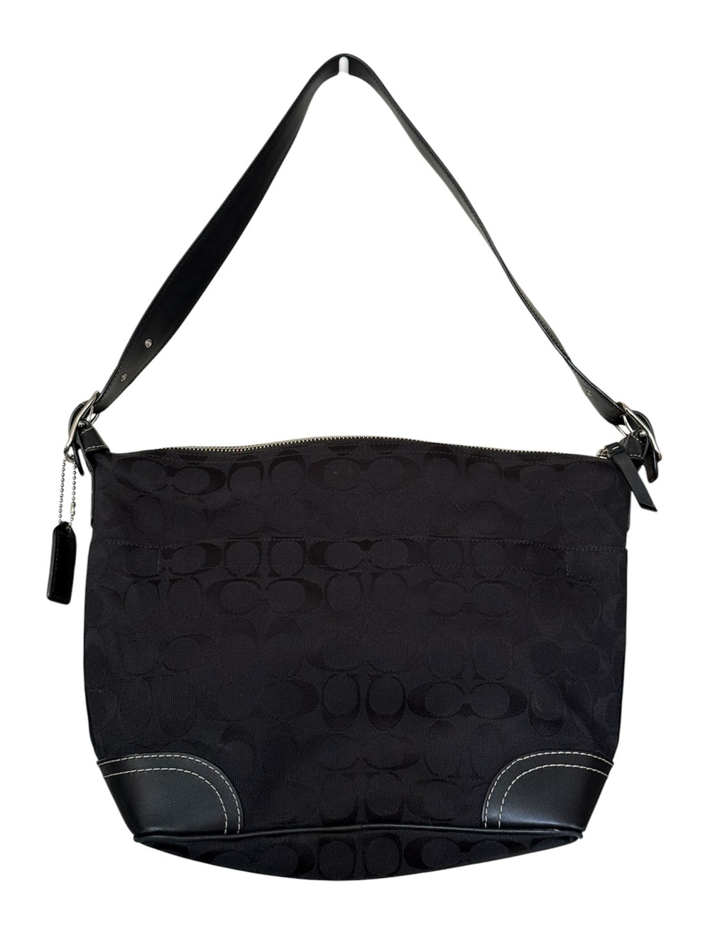 COACH Black Signature Jacquard Shoulder Bag Great Condition Pre Owned Clean Bag